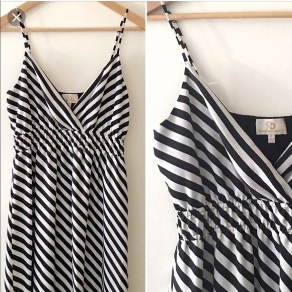 C.C. Black & White Striped Maxi Dress Festival XS - Picture 2 of 7